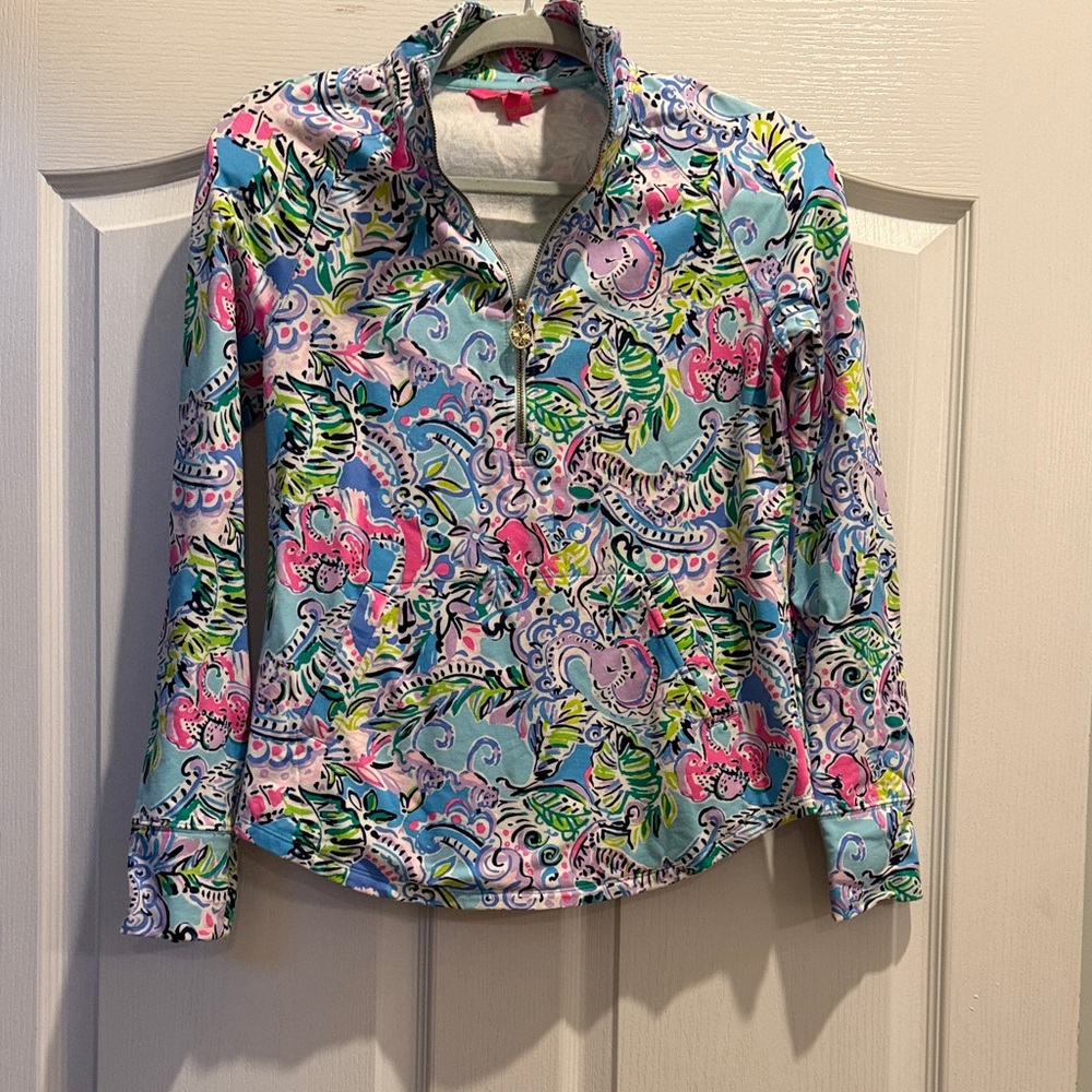 Lilly Pulitzer Aqua Floral Quarter-Zip Pullover